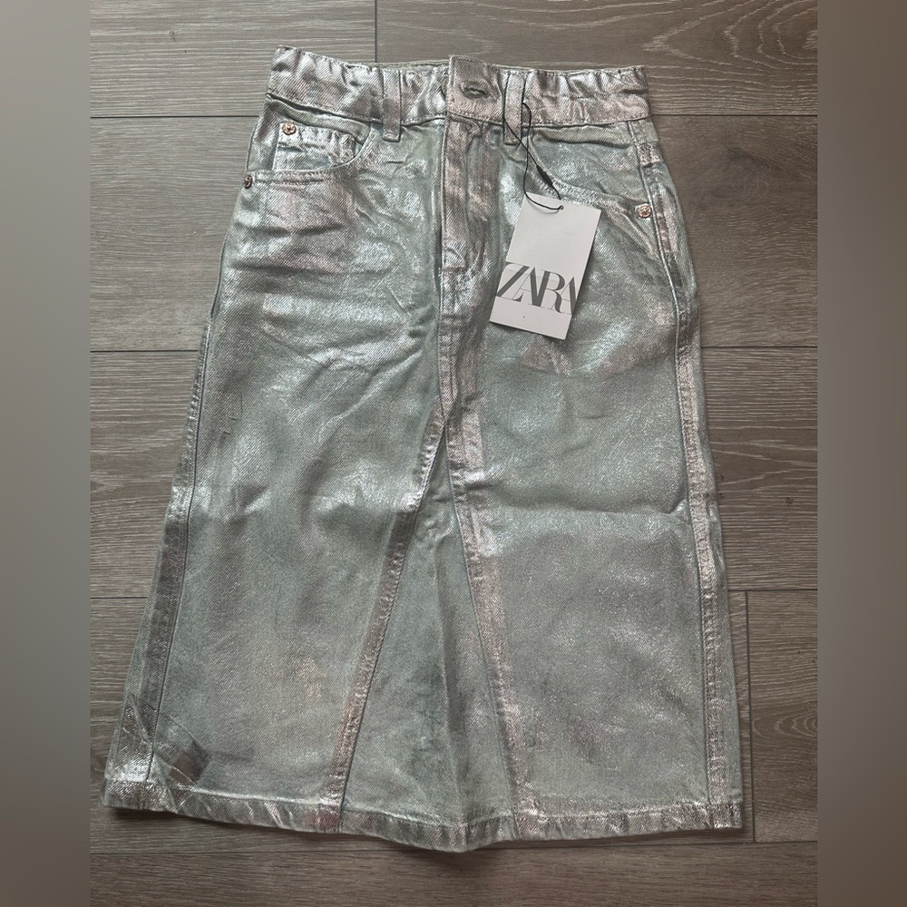 NWT - Zara Foil Denim Skirt, Girls